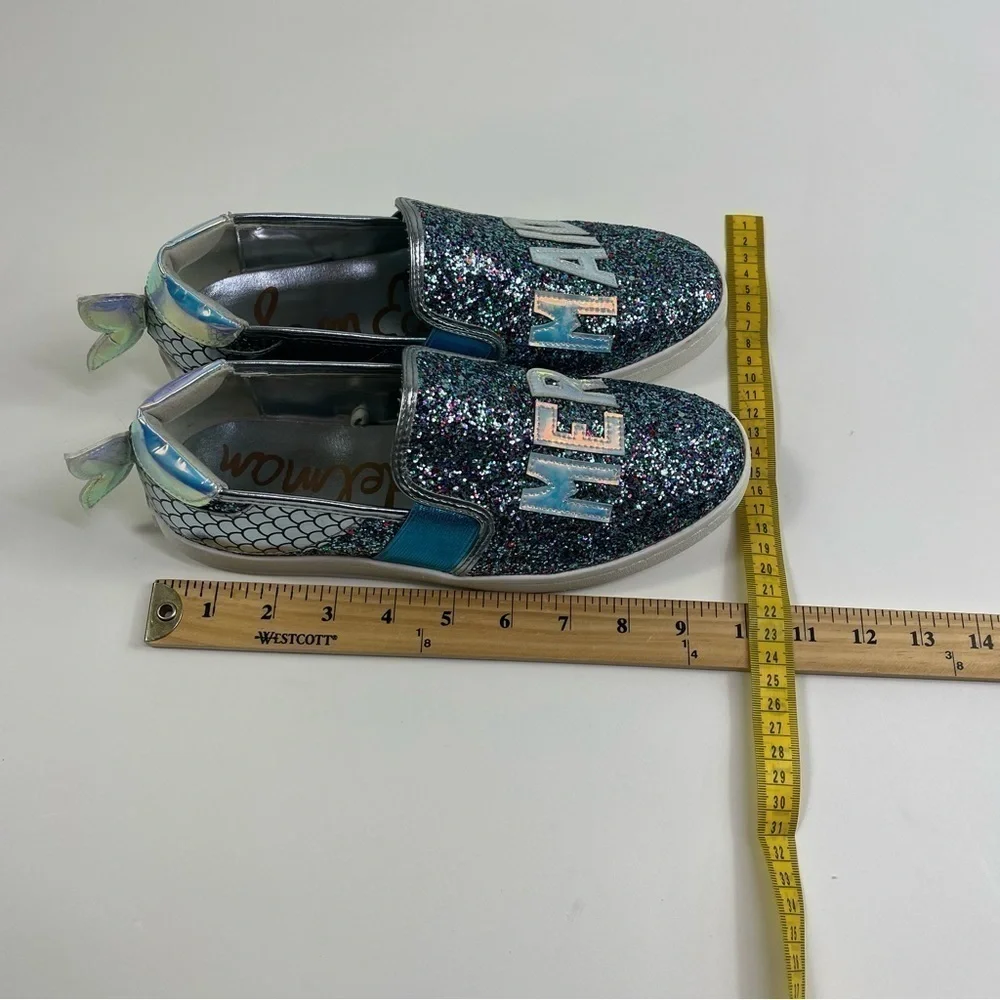 Sam Edelman Girls size 5 Slip on Sneaker Shoes Mermaid Blue Sparkle Glitter